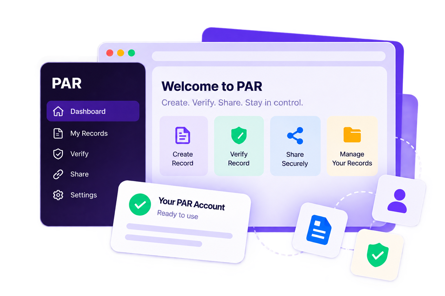 PAR authentication examples for documents, communications, products, websites, calls and identity records